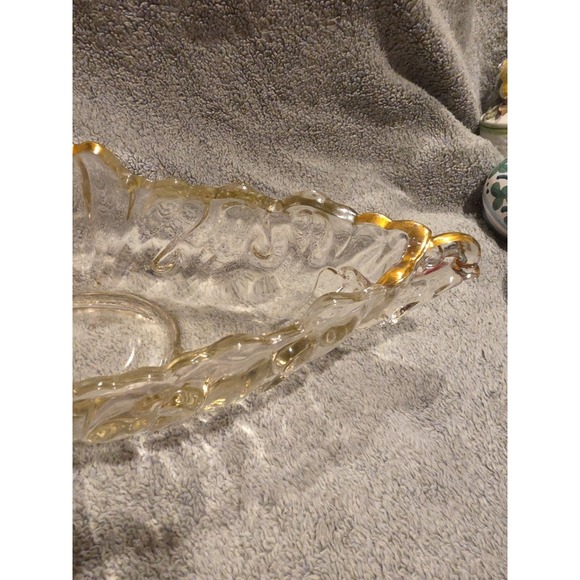 Vintage 1950's Jeannette Glass Gondola Fruit Bowl 16" Long Gold Trim - Picture 4 of 8